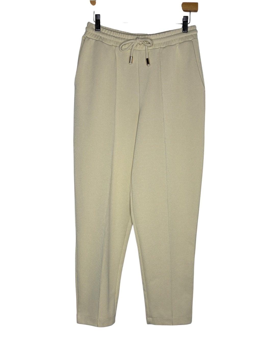 Mango MNG Pull on elastic waist drawstring pants trousers joggers cream size M